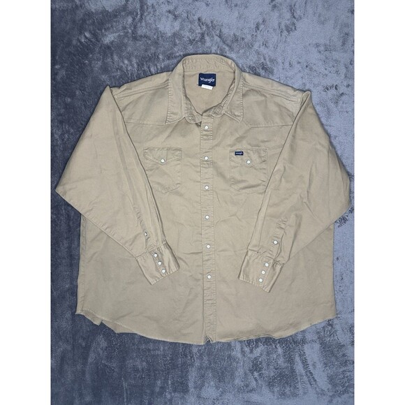 Wrangler Western Pearl Snap Shirt 20x36 Big Khaki Tan Long Sleeve Cowboy Work - Picture 1 of 8